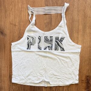 PINK Victoria's Secret White Crop Tank with Black Marbled Logo